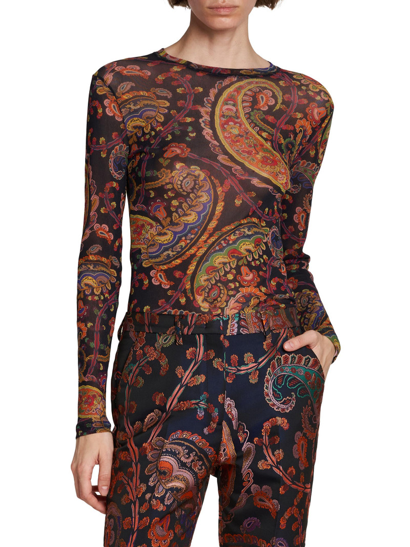 Women's Paisley Slim-Fit Long-Sleeve Top - Printed Blue Base 3