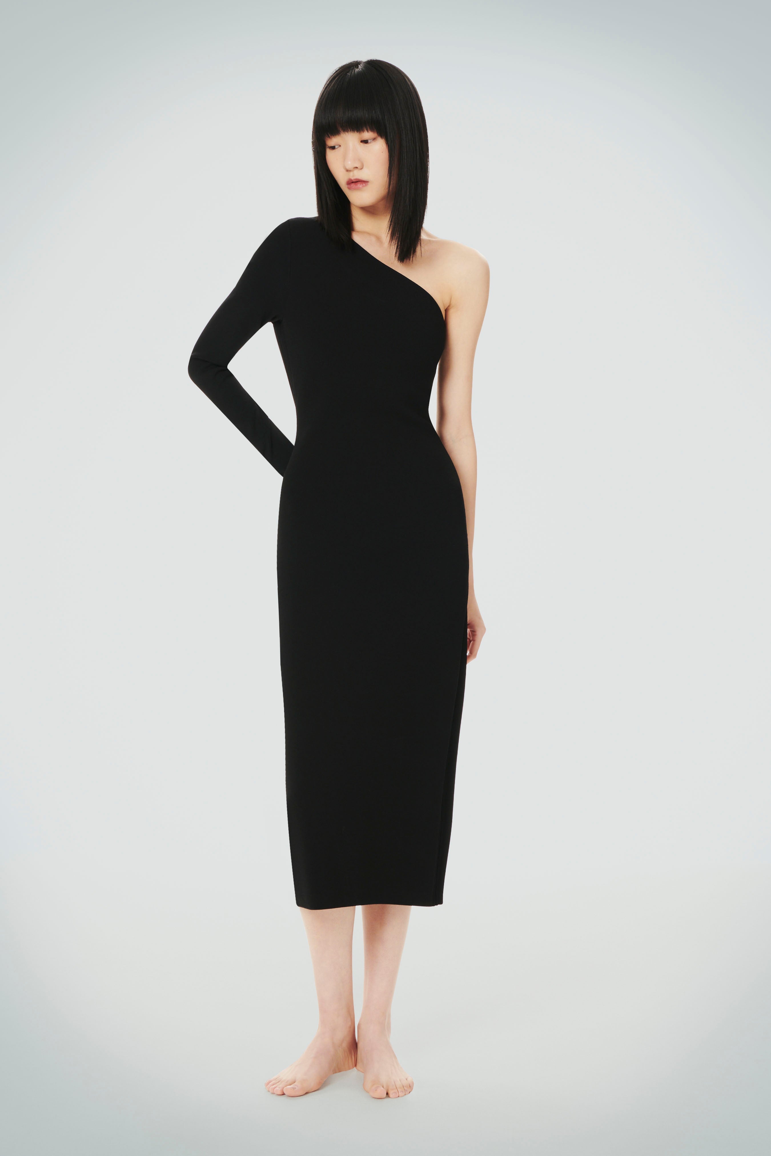 VB Body One Shoulder Midi Dress In Black - 2