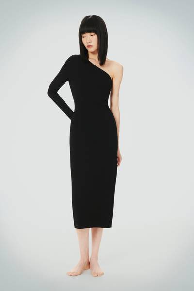 Victoria Beckham VB Body One Shoulder Midi Dress In Black outlook