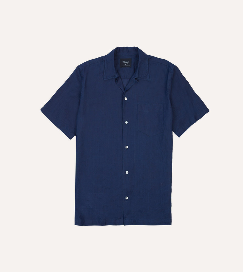 Indigo Ramie Camp Collar Short Sleeve Shirt 1