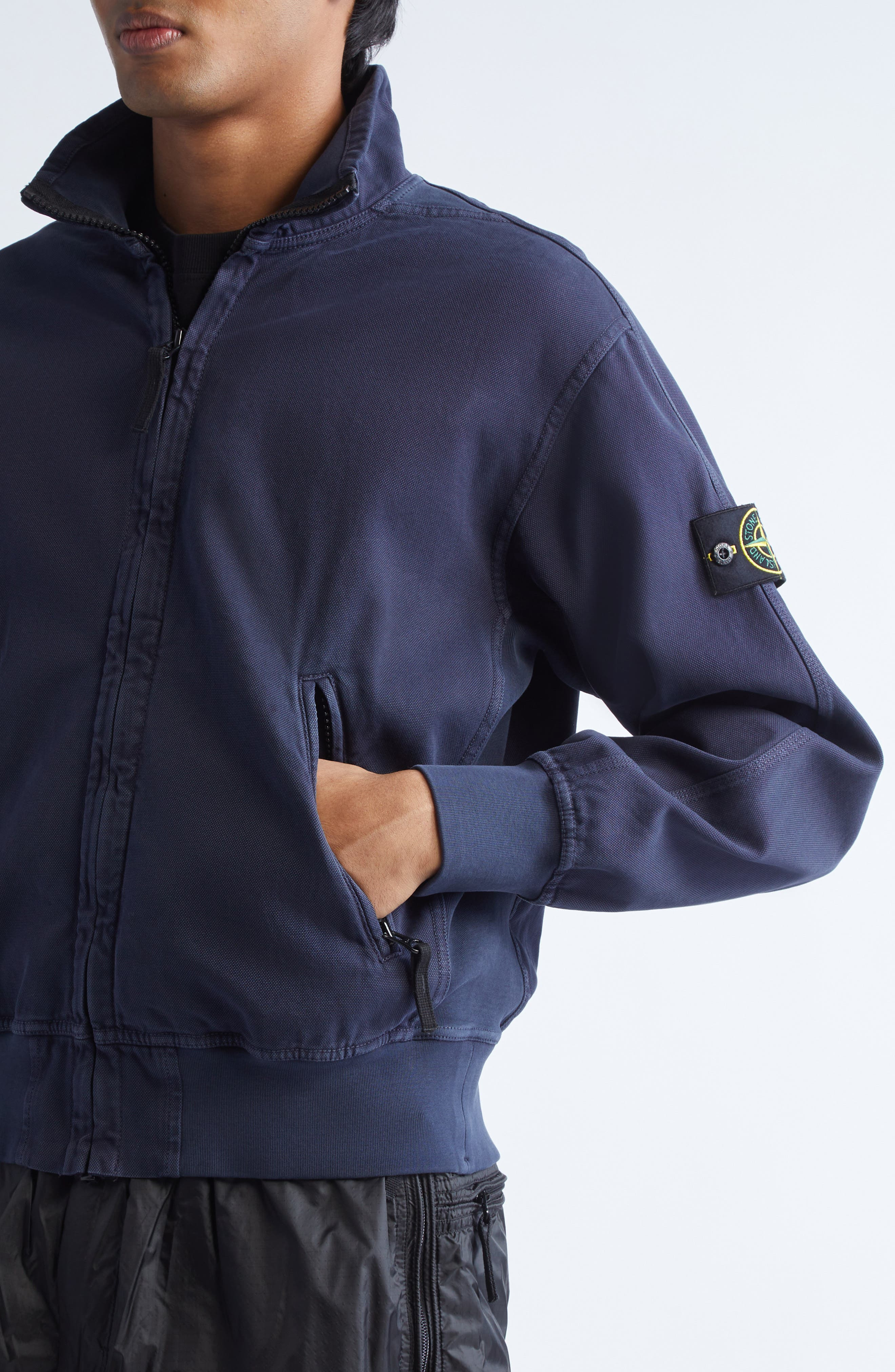 Stone Island Organic Cotton Fleece Zip Track Jacket in V0126 Ink at Nordstrom - 4