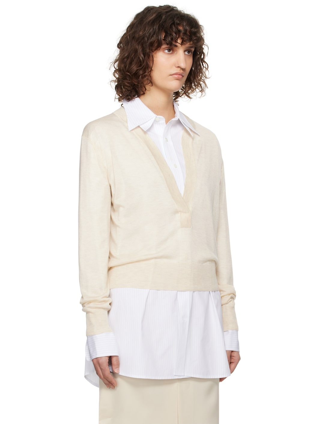Off-White Deep Henley Neck Sheer Knit Sweater - 2