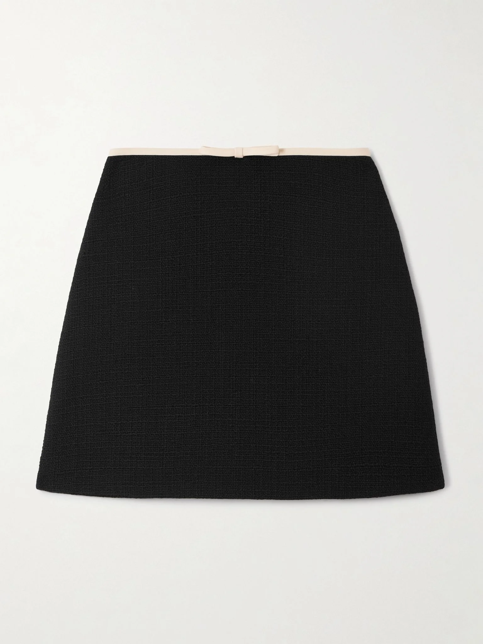 Bow-embellished wool-blend tweed mini skirt Black - 1