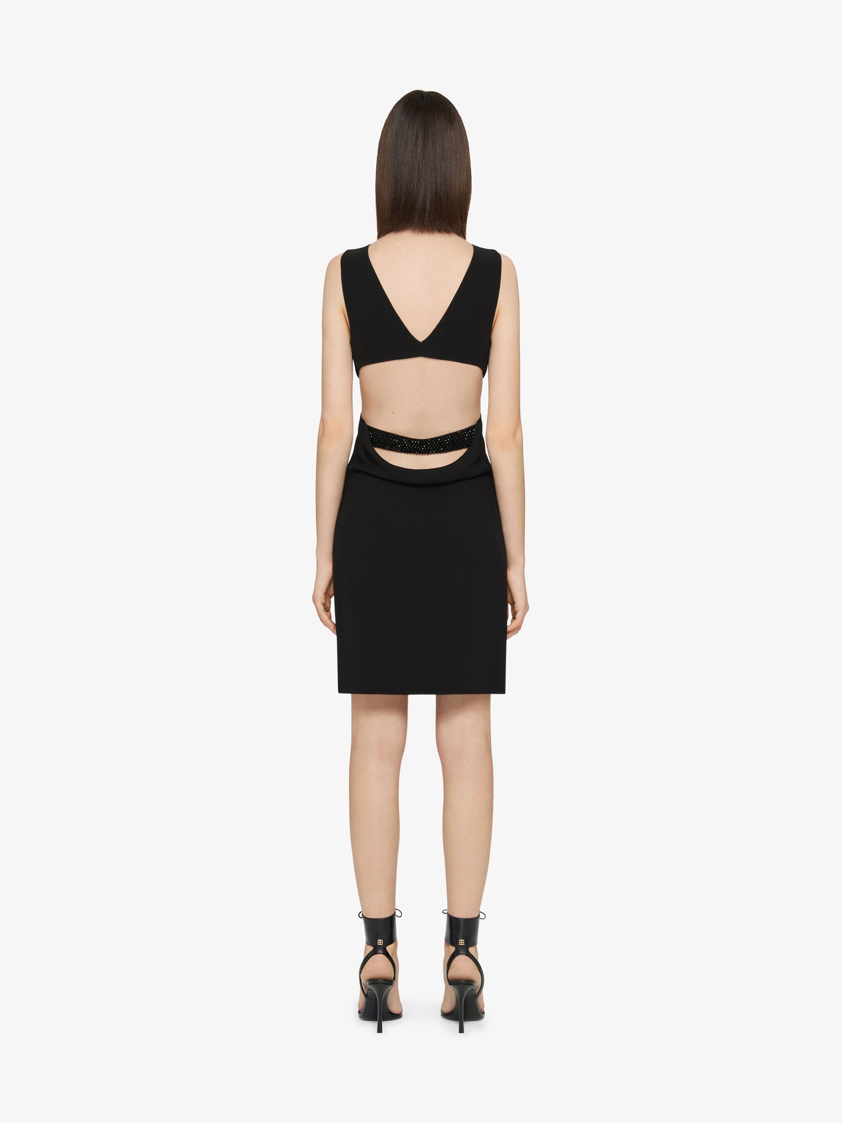 CUT OUT DRESS IN CREPE SATIN WITH RHINESTONES DETAIL - 3