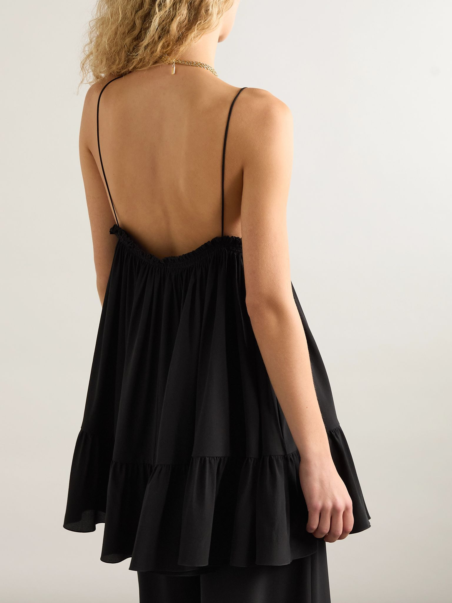 Tiered ruffled silk-crepe mini dress Black - 3