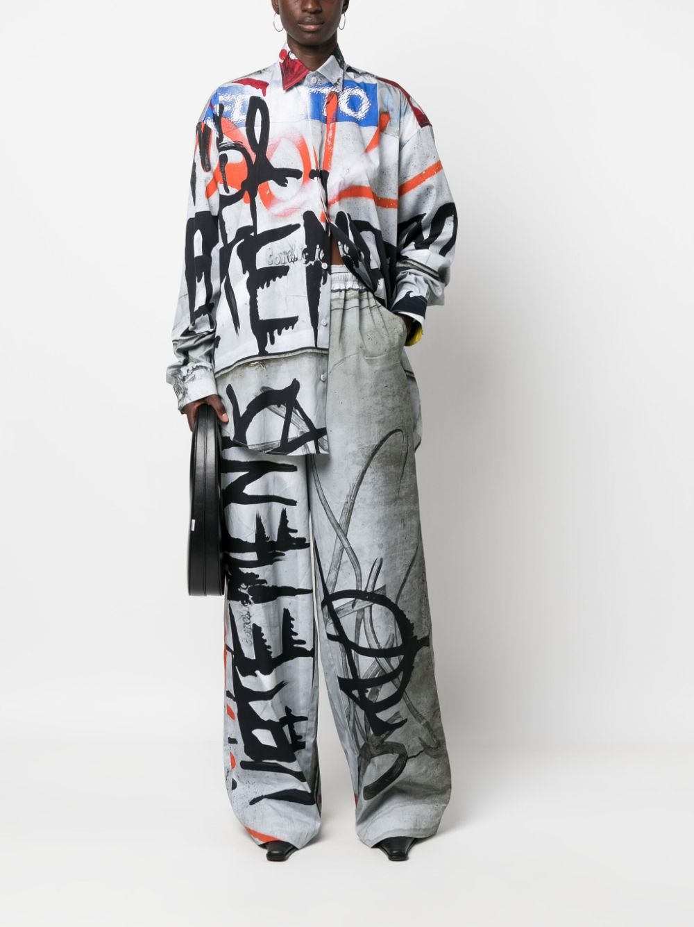 graffiti-print cotton wide-leg trousers - 3