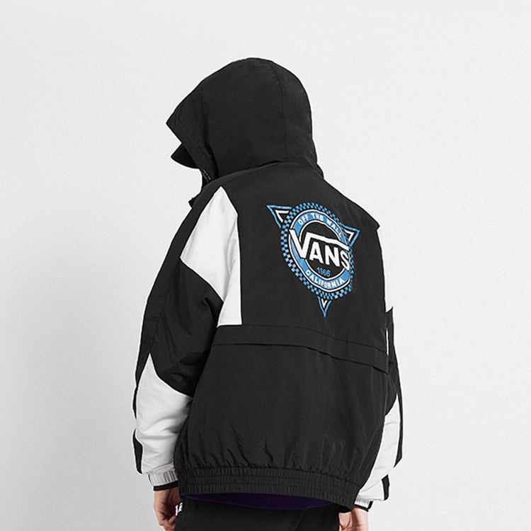 Vans Contrast Color Stitching hooded track Jacket Couple Style Black VN0A48CJBLK - 6