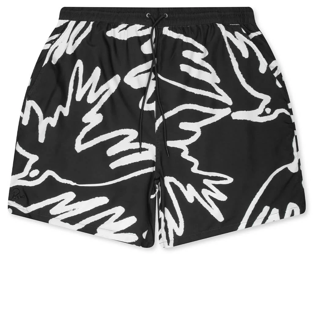 BIRDS FLY FREE SWIM SHORTS - BLACK - 1
