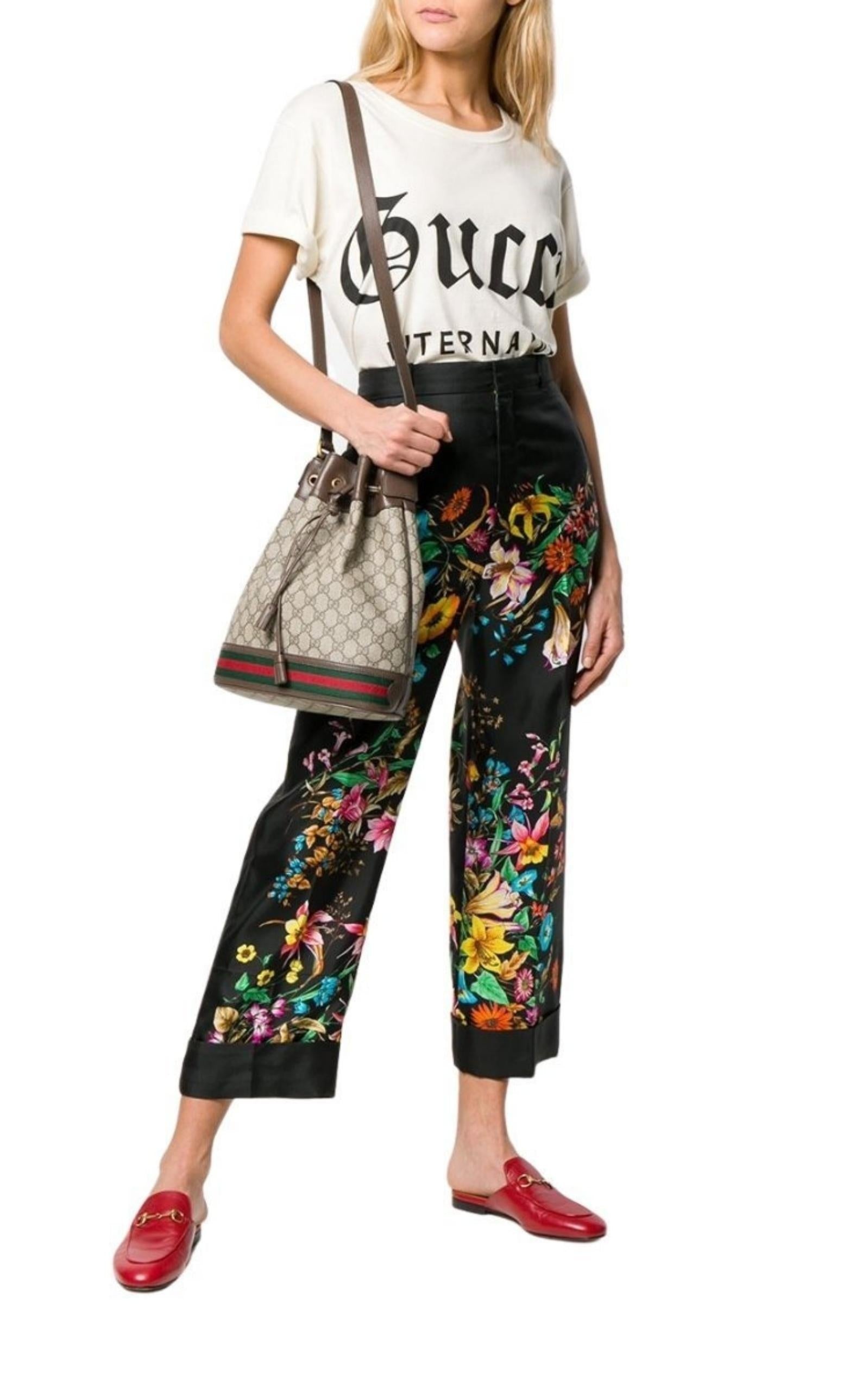 Floral Print Cropped Silk Trousers Pants - 2