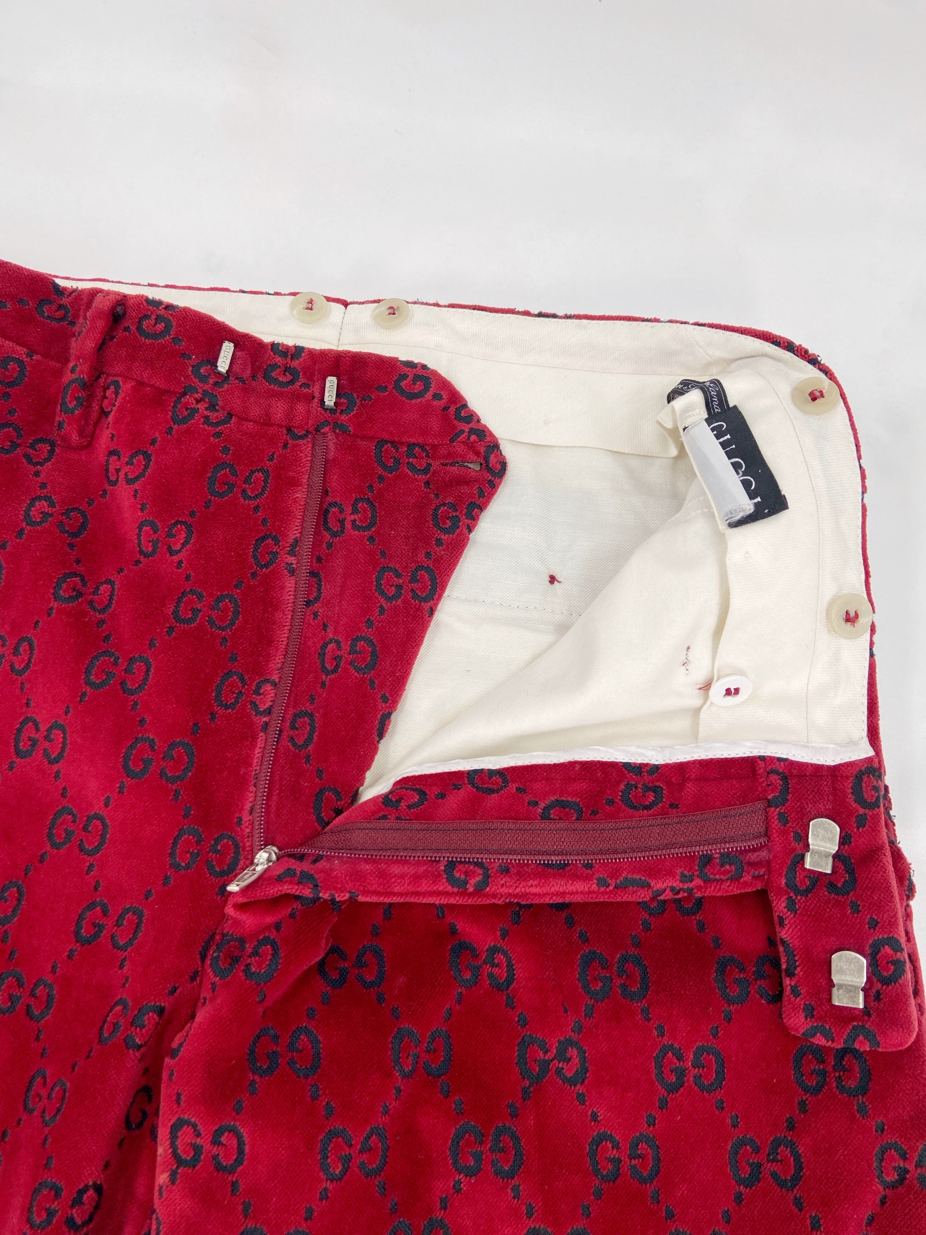 Gucci Fall 1997 Tom Ford Men’s Red Monogram Velvet Trousers Pants 48 - 15