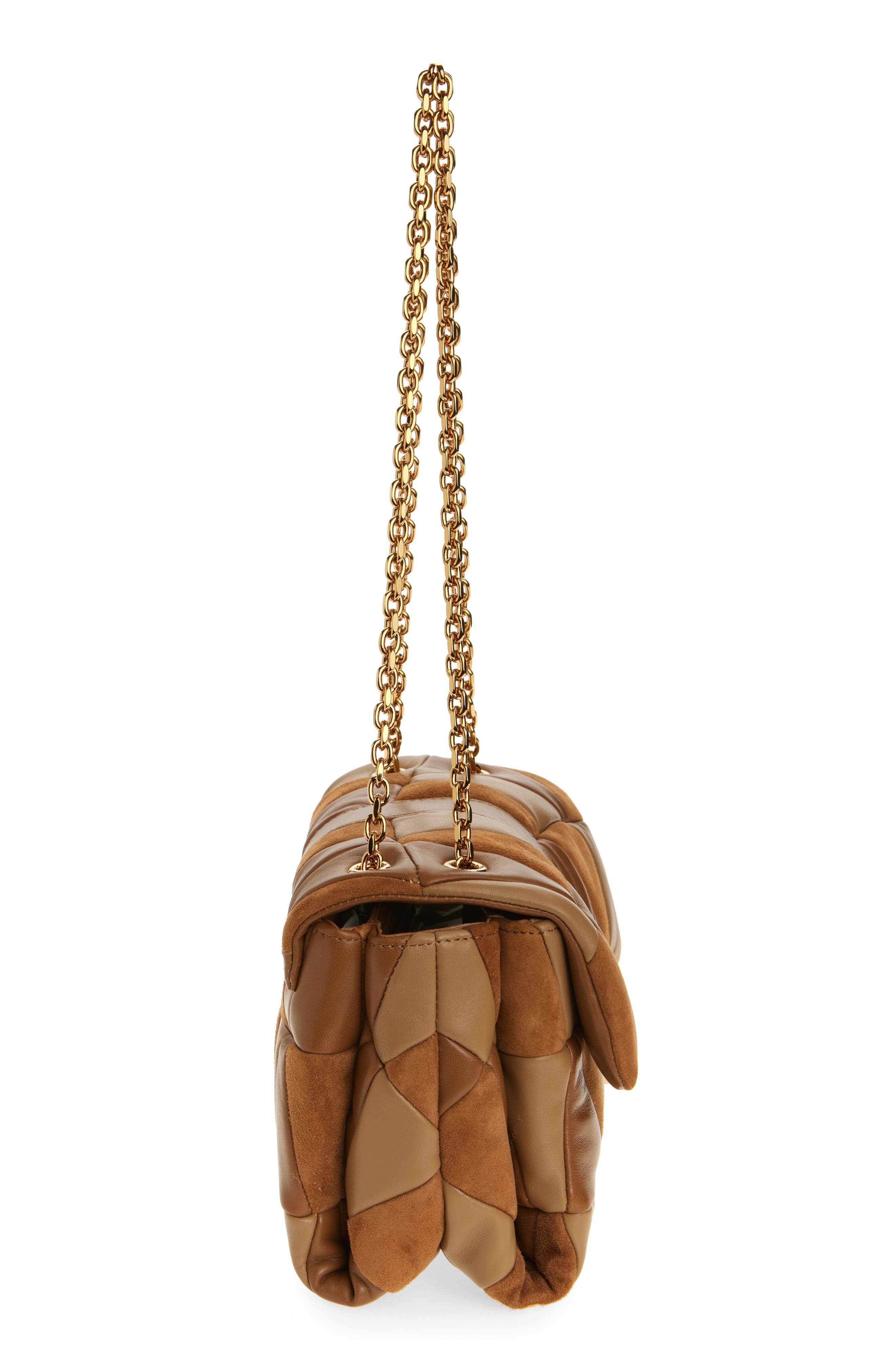 Versace Kleio Medusa 95 Quilted Patchwork Suede Shoulder Bag in Brown Caramel Gold at Nordstrom - 6
