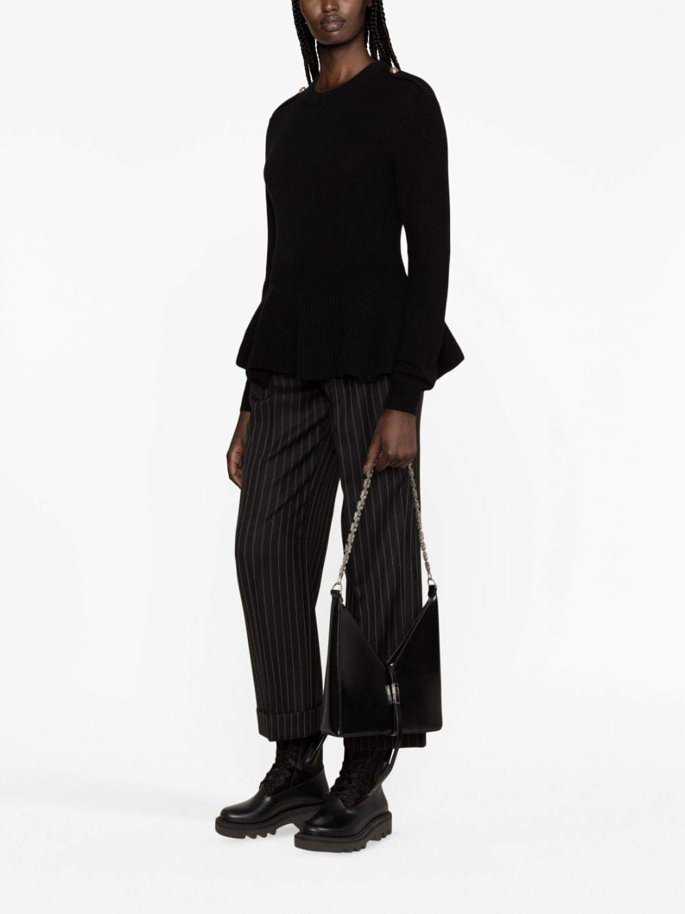 button-embellished peplum jumper - 2