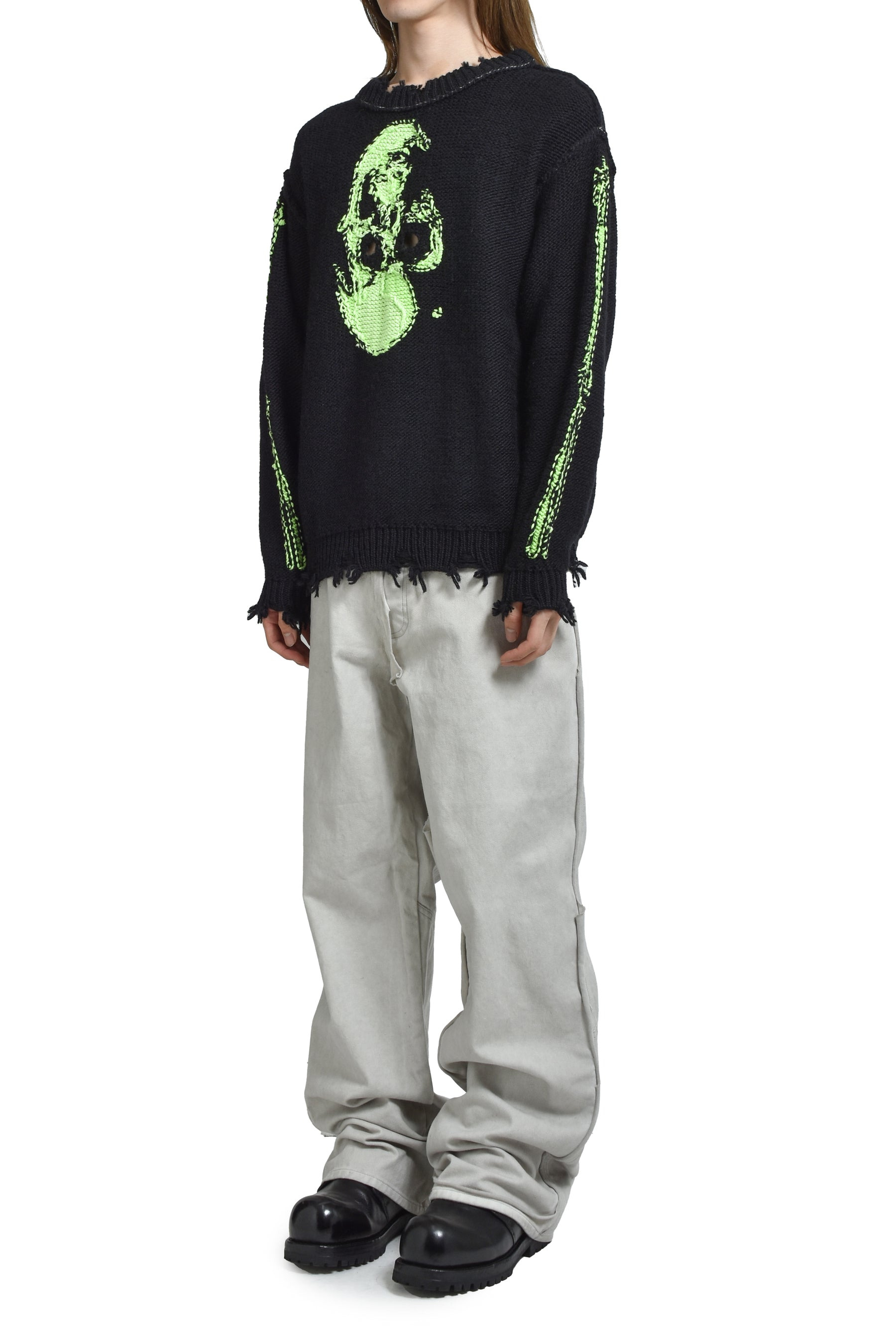 GLOW-IN-THE-DARK SKULL KNIT PULLOVER / BLK - 4