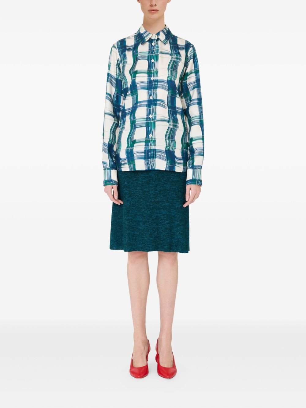 plaid silk shirt - 2