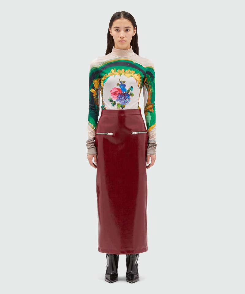 MSGM Red patent leather midi skirt outlook