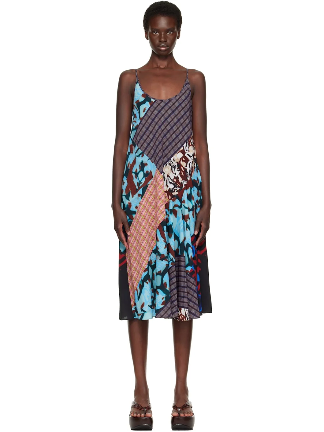 Red & Blue Printed Slip Midi Dress - 1
