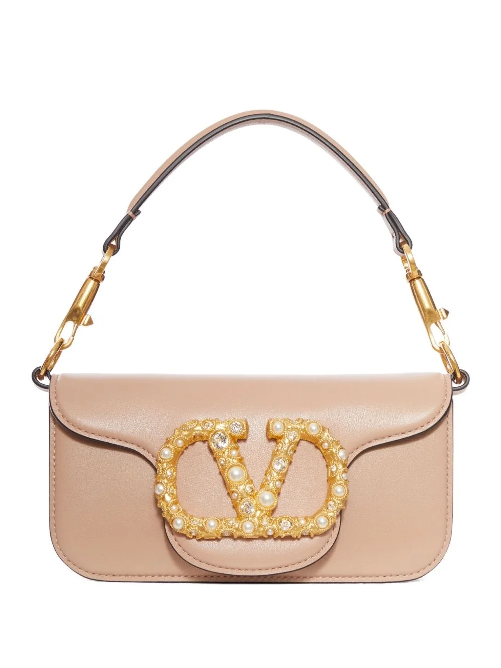 VLogo pearl-embellished leather shoulder bag - 1