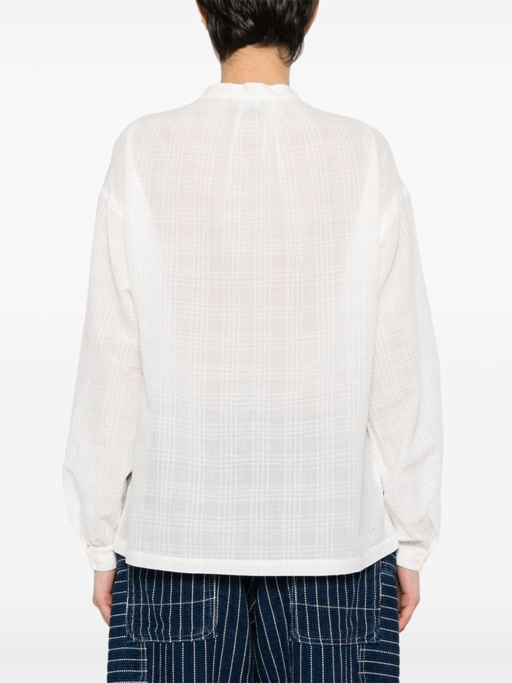 plaid-check cotton blouse - 4