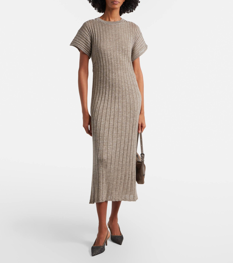 Brunello Cucinelli Ribbed-knit lamé midi dress outlook