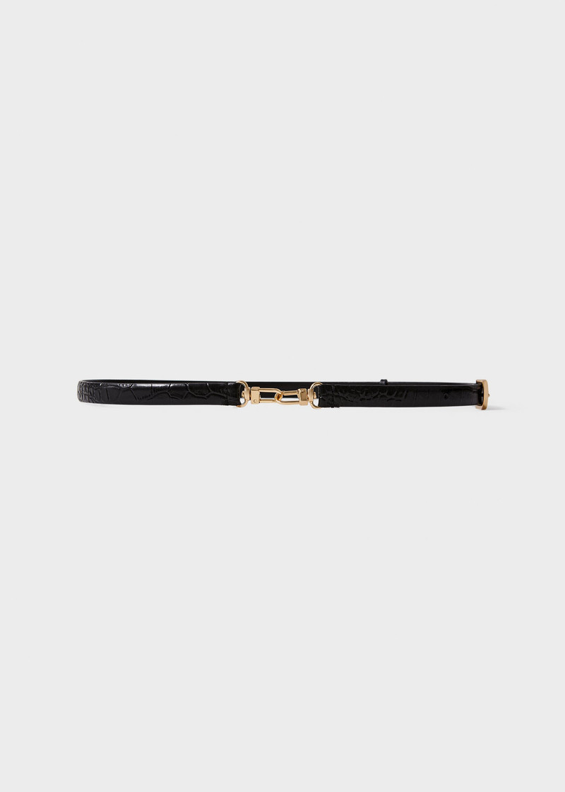 Double clasp leather belt black croco 1