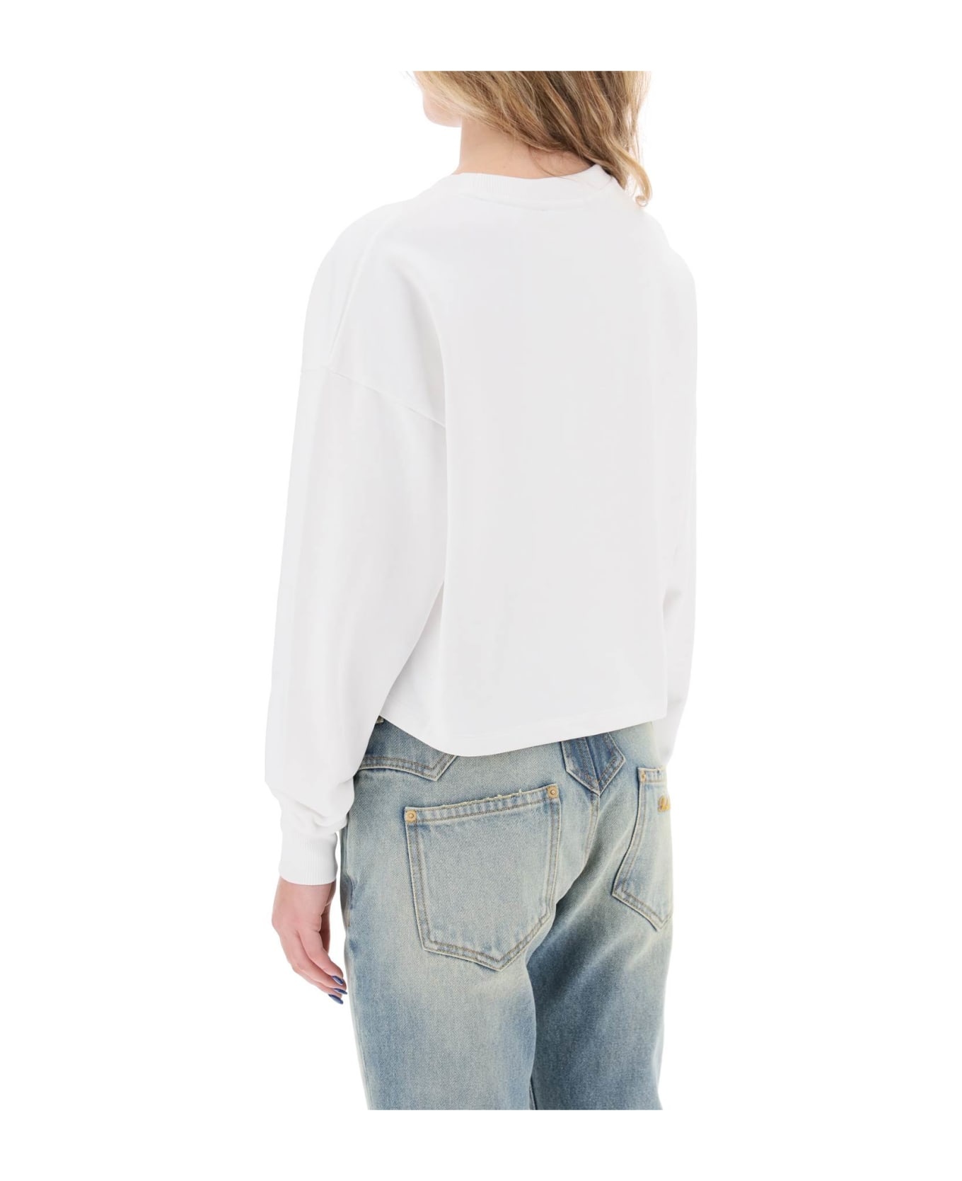 Cropped Sweatshirt With Flocked Logo - 3