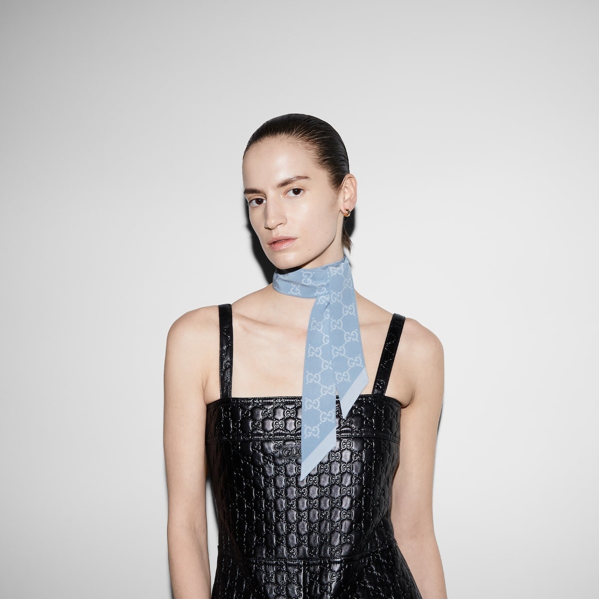 GG print silk neck bow - 3