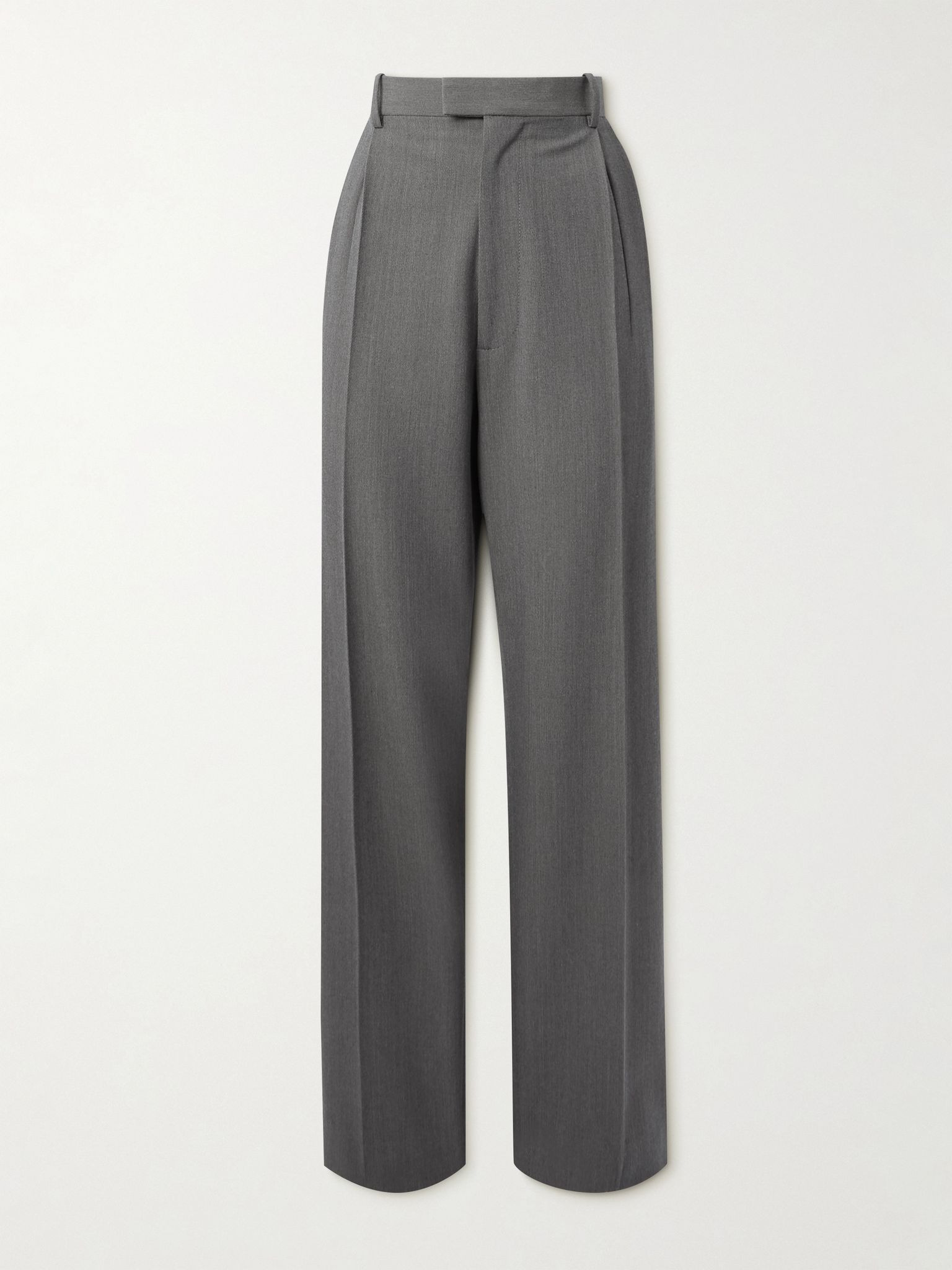 Pleated wool-blend straight-leg pants Gray - 1