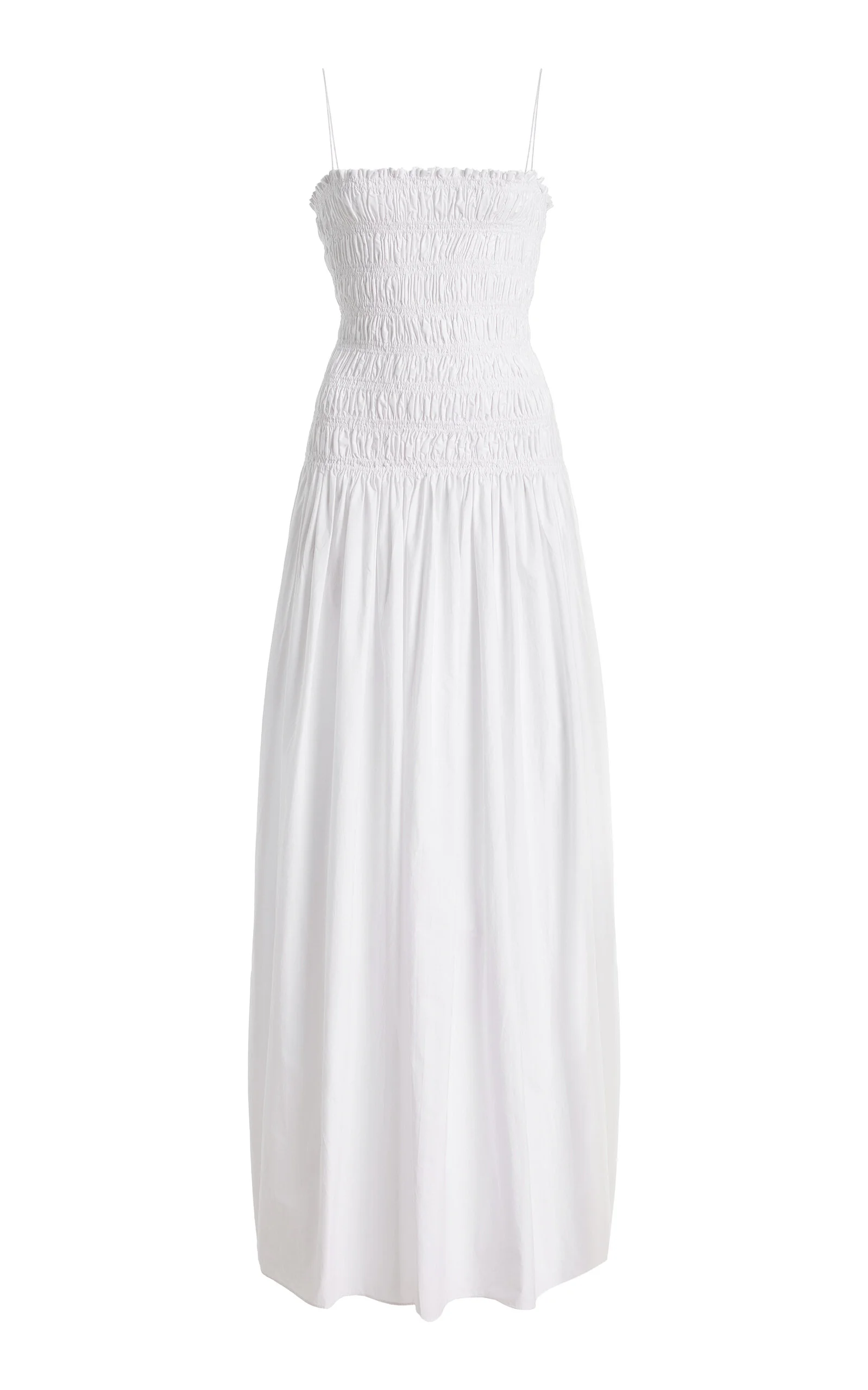 Exclusive Shirred Cotton Drop-Waist Maxi Dress white - 1