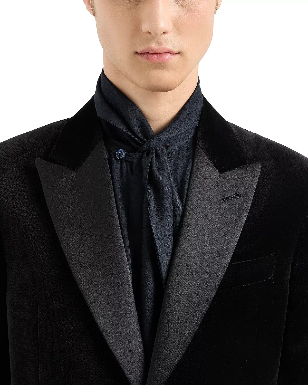 Embossed Print and Satin Lapel Blazer - 4