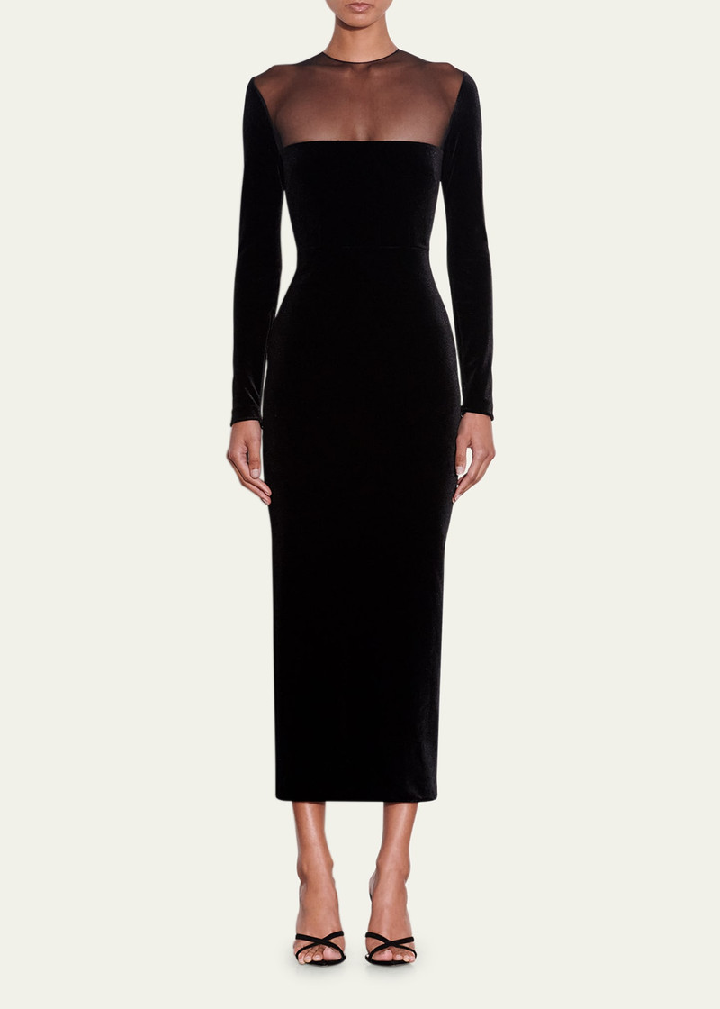 ALEX PERRY Velvet Long Sleeve Dress with Contrast Mesh Panel outlook