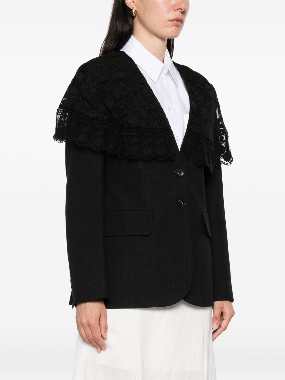 lace-trimmed pinstripe jacket - 3