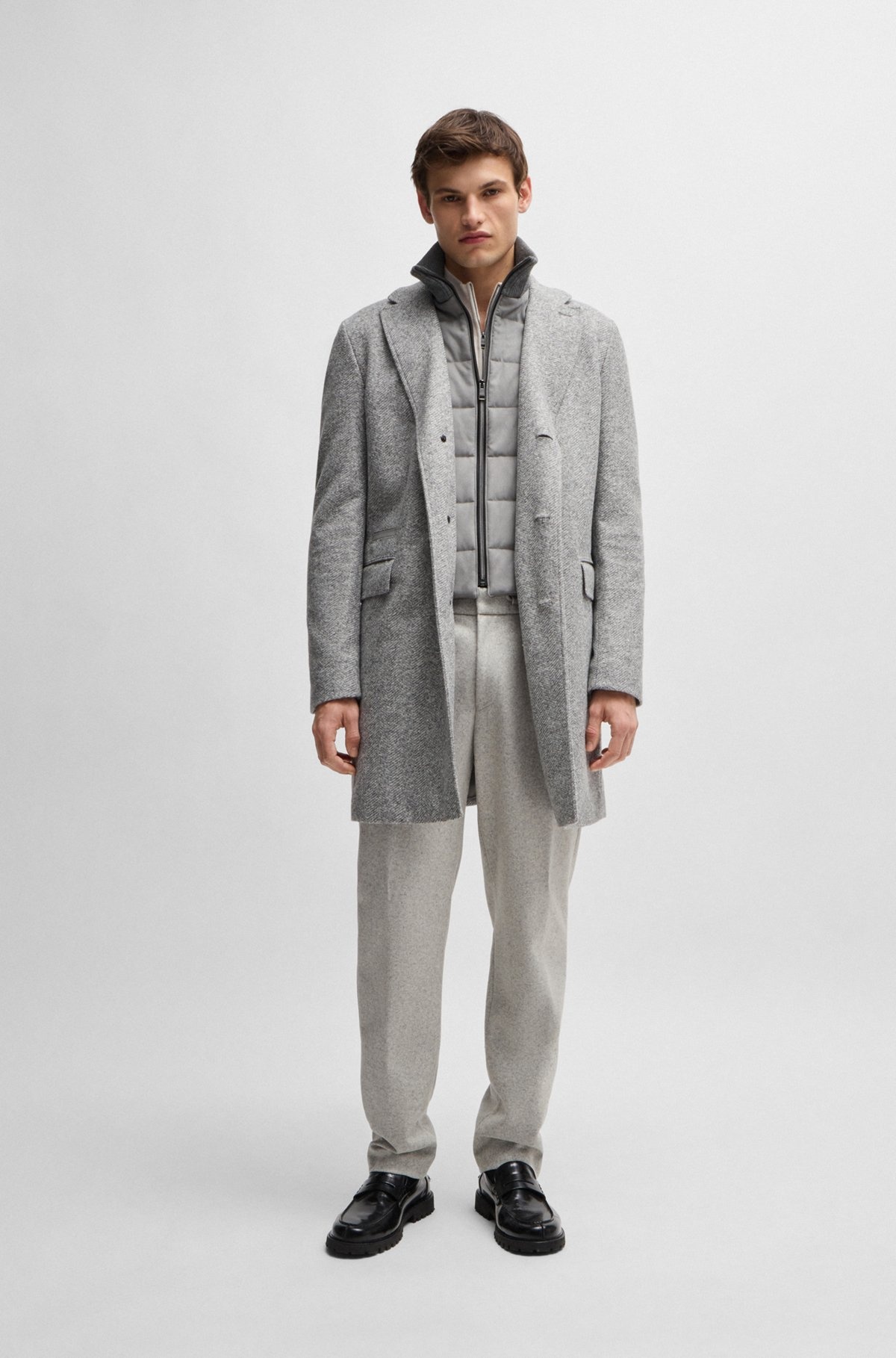 HERRINGBONE SLIM-FIT COAT WITH DETACHABLE ZIP-UP INNER - 4