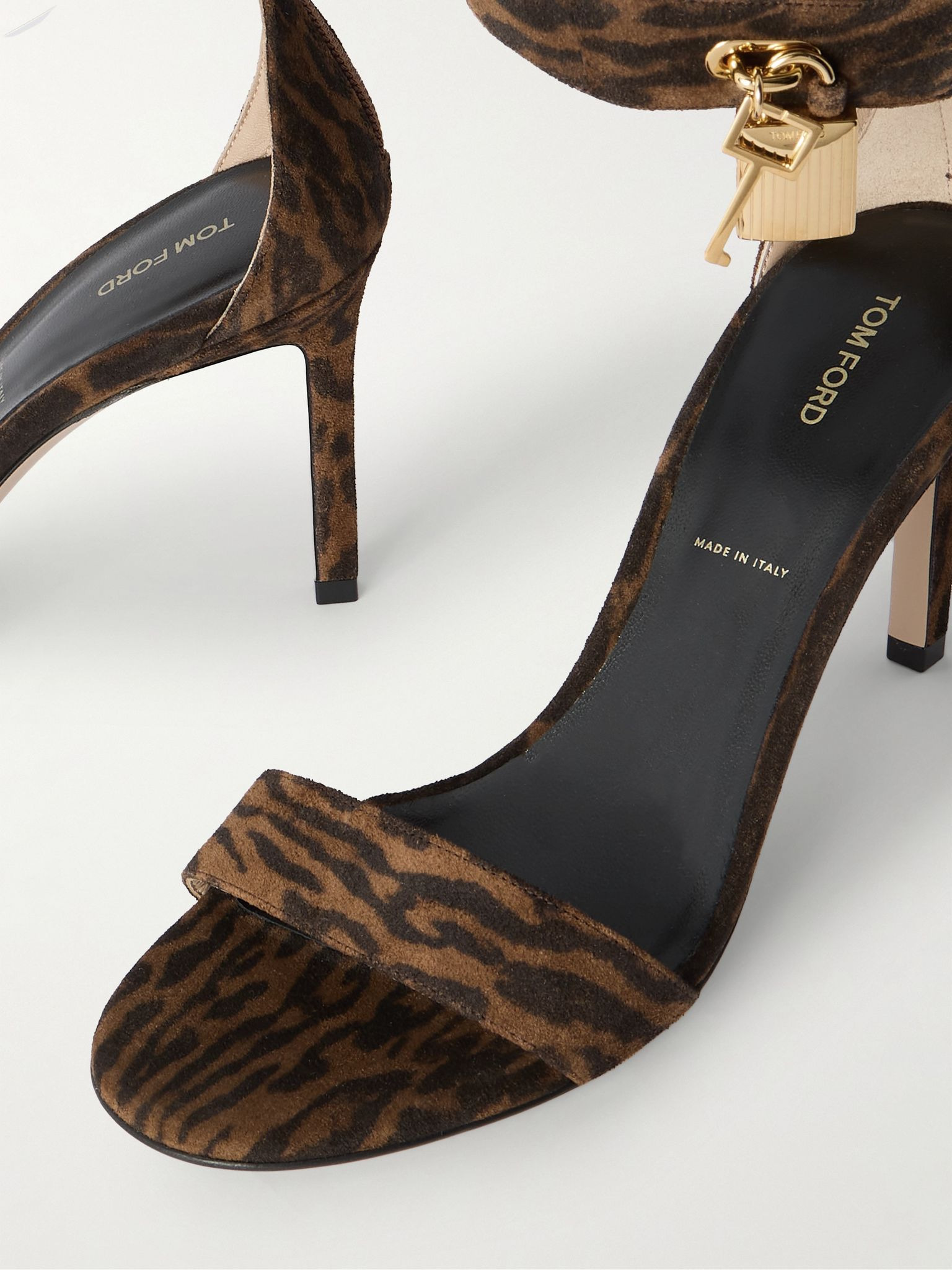 Padlock embellished leopard-print suede sandals Brown - 4
