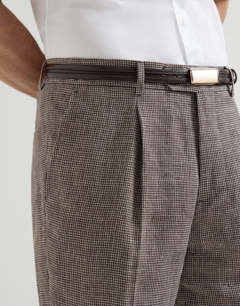 Linen houndstooth trousers with pleat 4