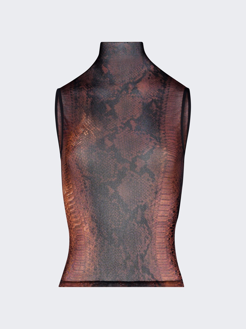 Mesh High Neck Tank Top Python Print 1