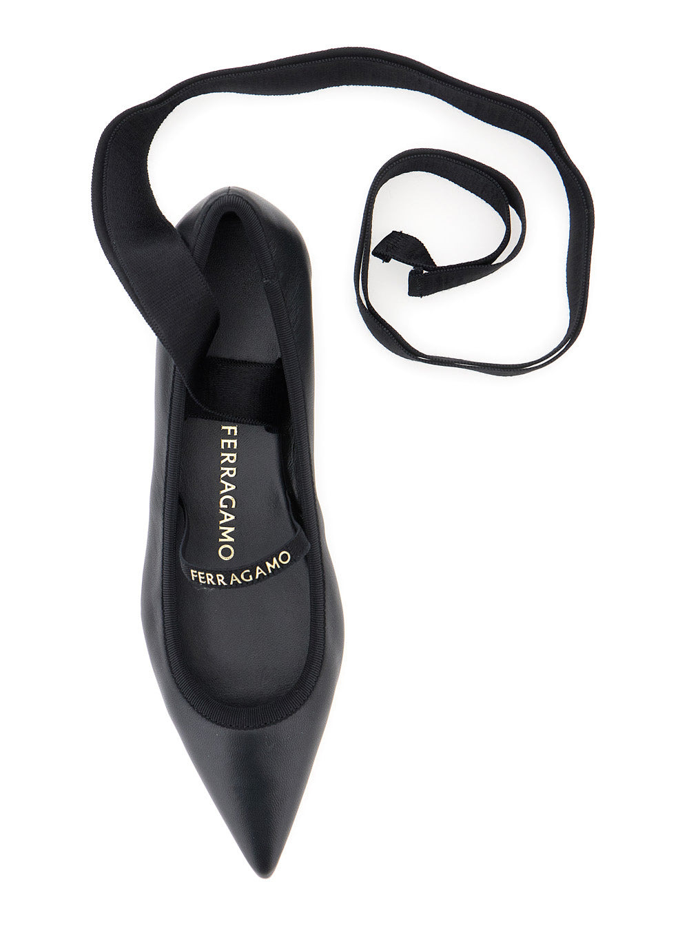 Ferragamo Women 'Carice' Black Ballet Shoes With Ribbon Detail And Logo Lettering On The Front In Le - 4