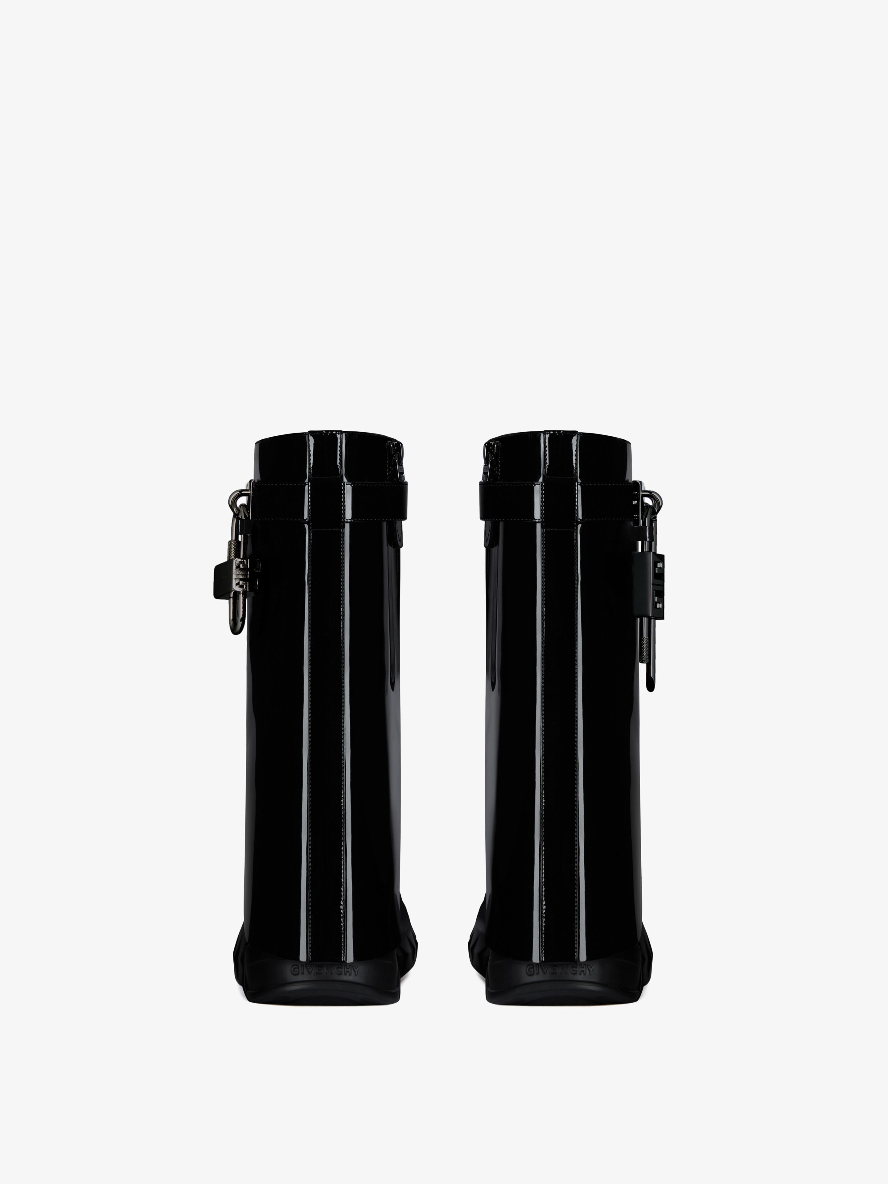 SHARK LOCK BIKER ANKLE BOOTS IN PATENT LEATHER - 7