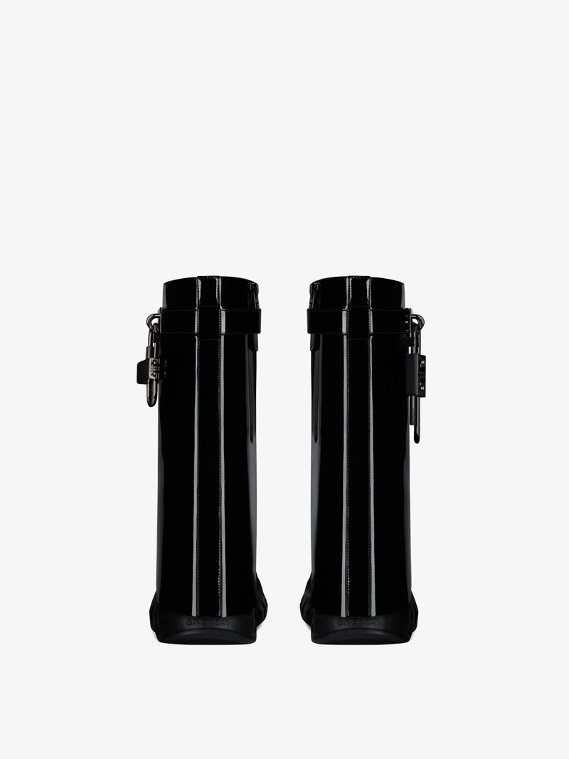 SHARK LOCK BIKER ANKLE BOOTS IN PATENT LEATHER 7