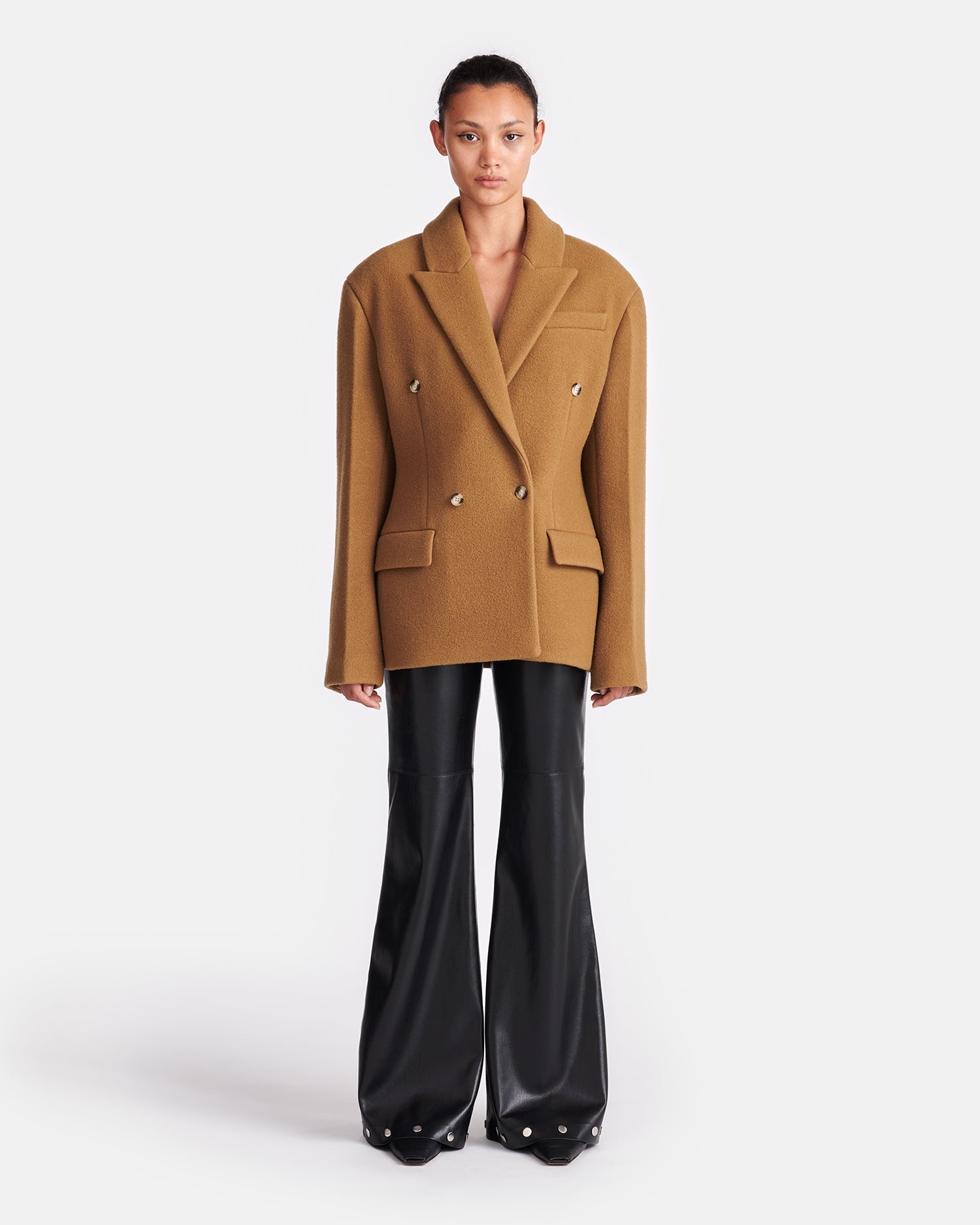 Cinched-Waist Felted Wool Blazer - 4