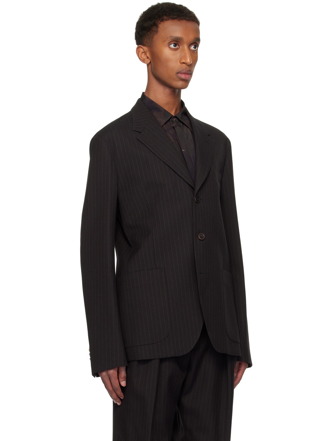 Black Wool Cotton Blend Blazer - 2