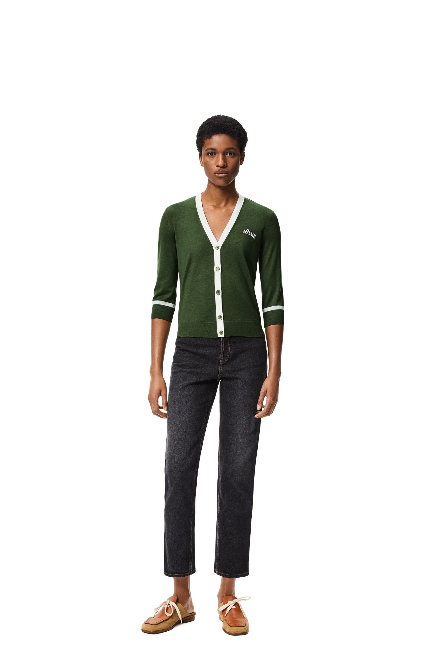 LOEWE lurex embroidered cropped cardigan in wool - 2