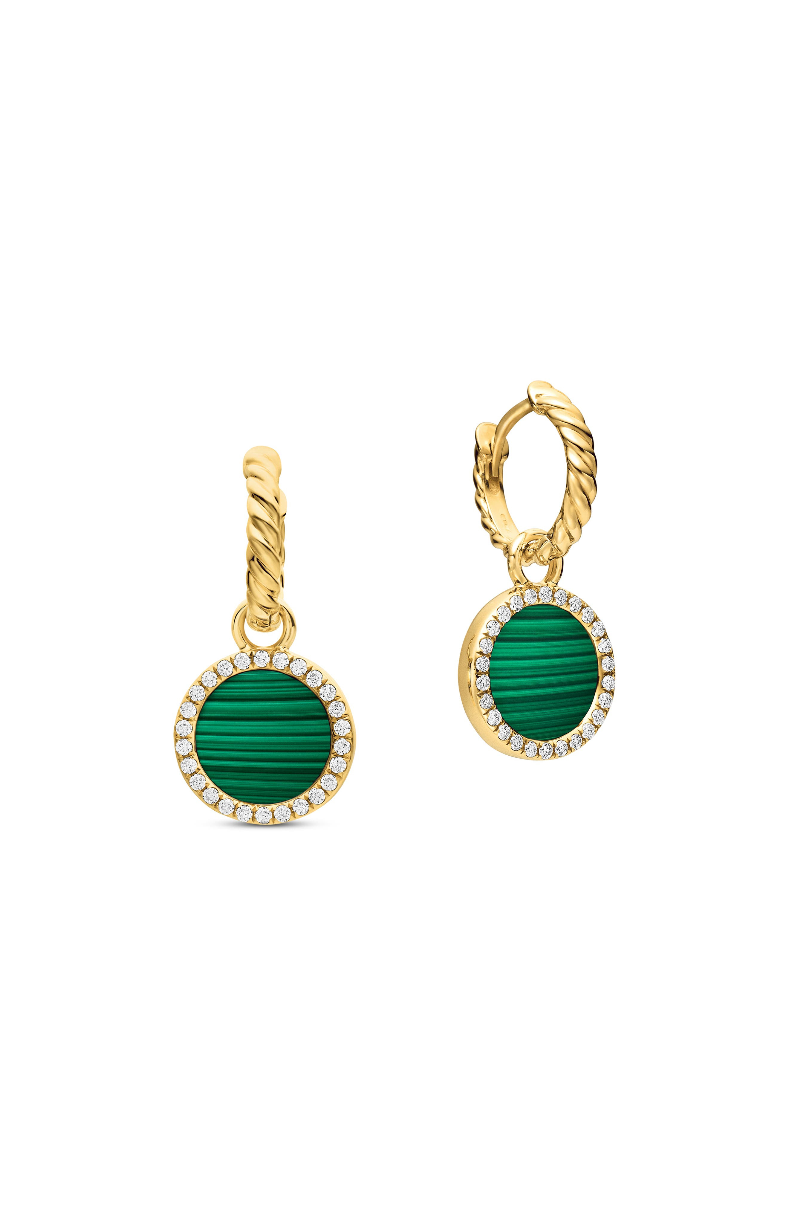 David Yurman Petite DY Elements® Drop Earrings in 18K Yellow Gold with Malachite and Pavé Diamonds a - 4