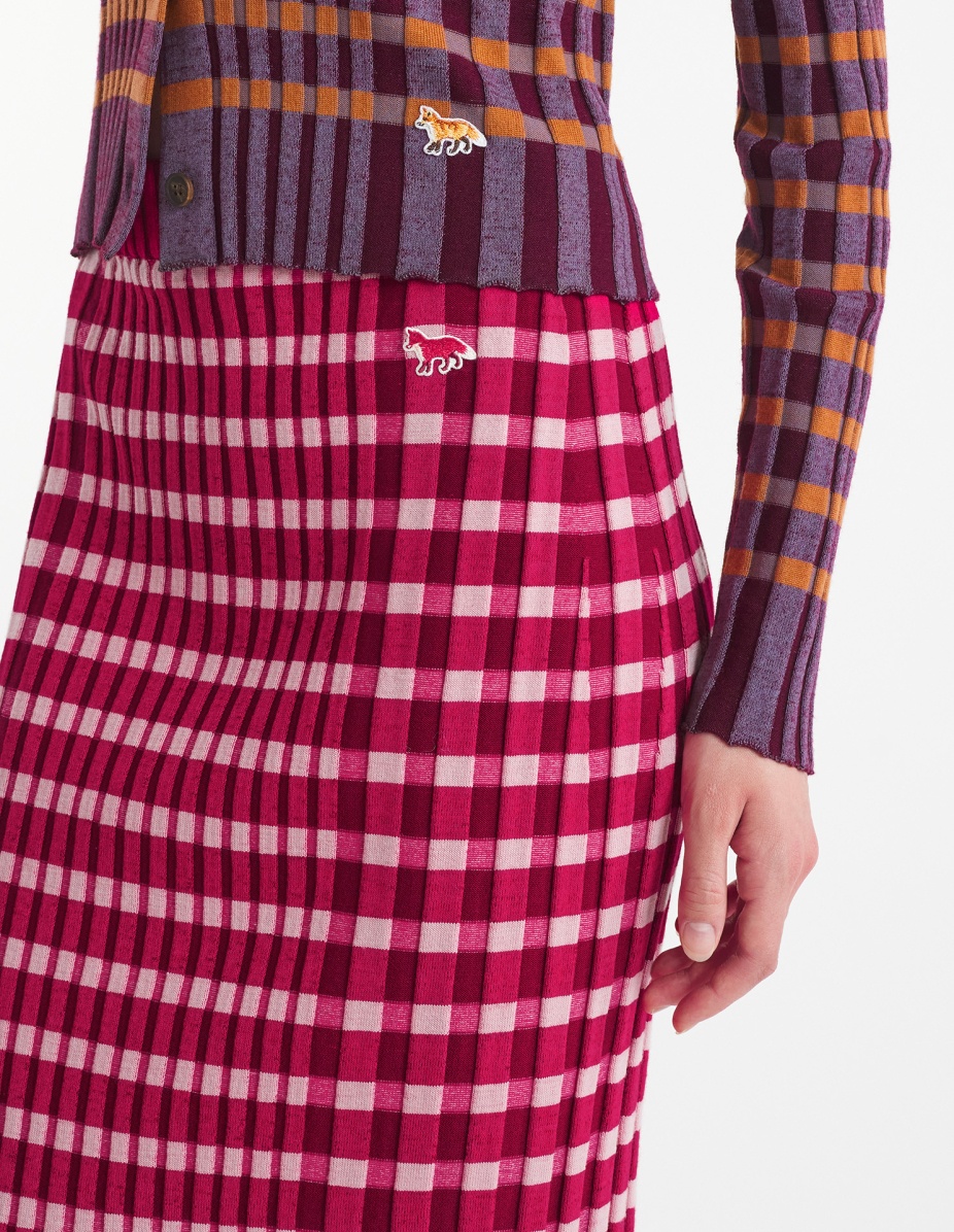CHECKED RIBBED MIDI SKIRT - 4