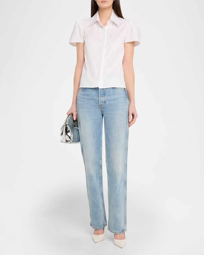 GENERATION LOVE Murphy Pearl-Embellished Short-Sleeve Poplin Shirt outlook