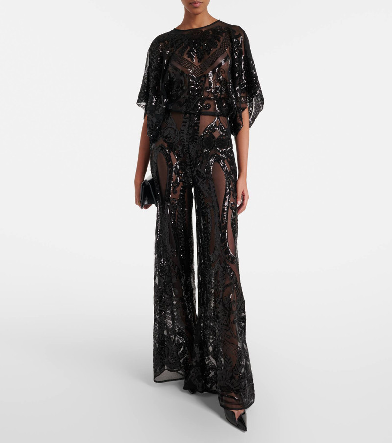 NORMA KAMALI Obie sequined semi-sheer mesh jumpsuit outlook