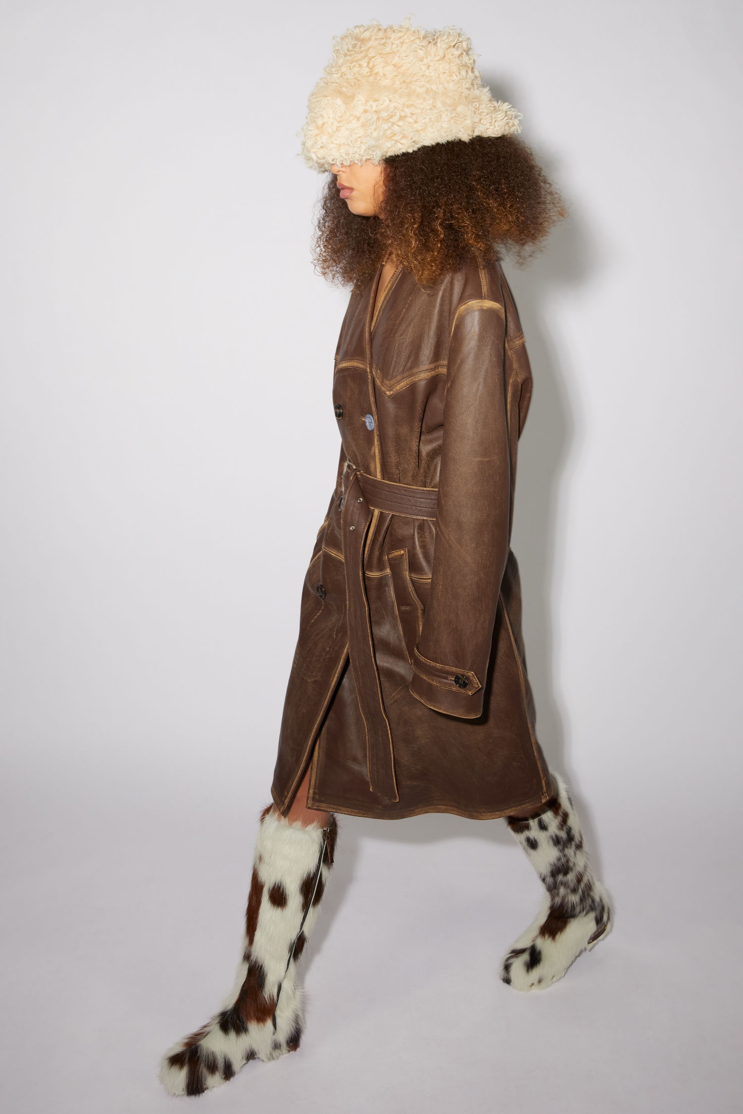 Belted leather coat - Caramel brown - 4