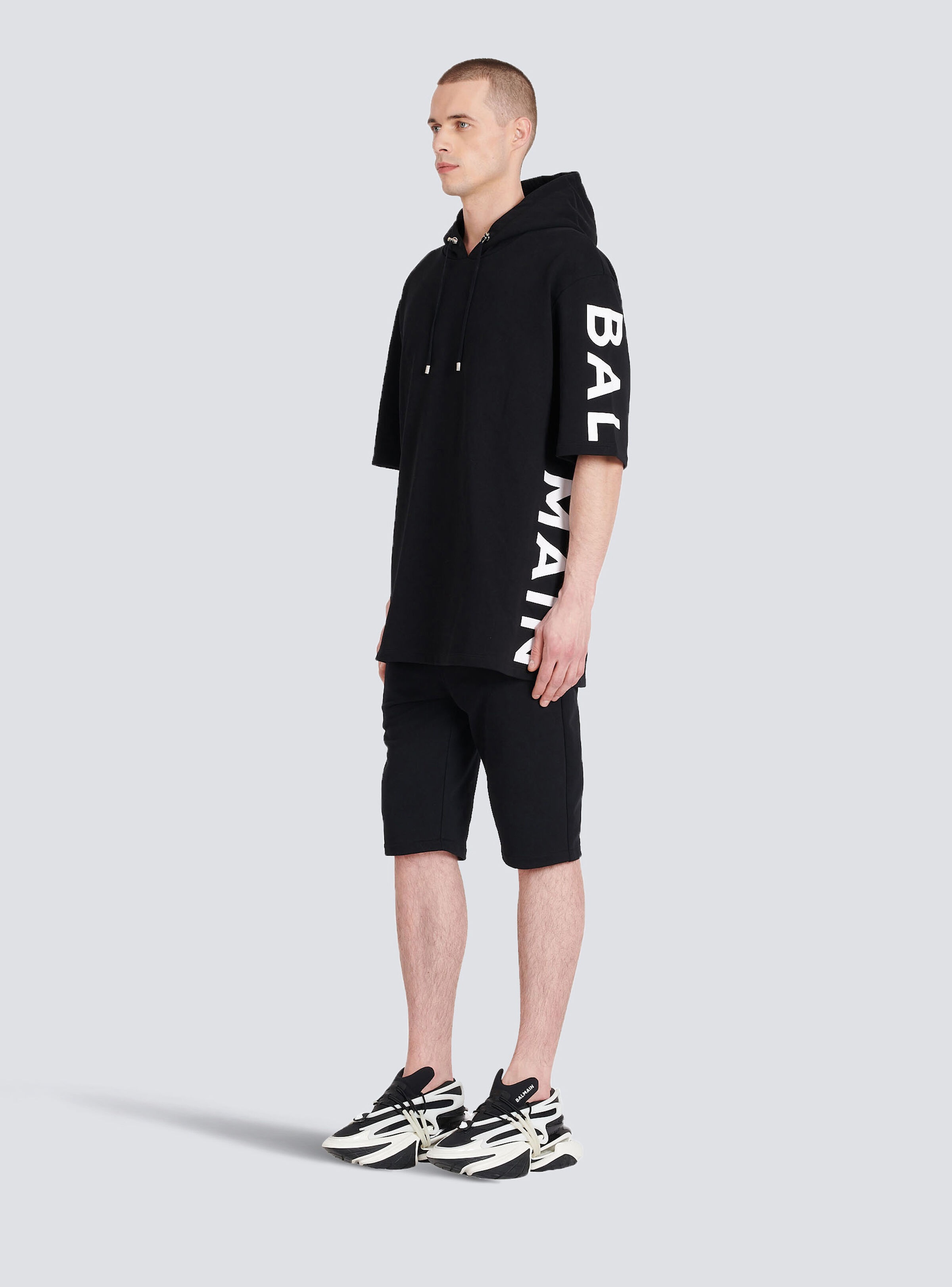 Oversized eco-designed cotton hooded sweatshirt with  Balmain logo print - 5