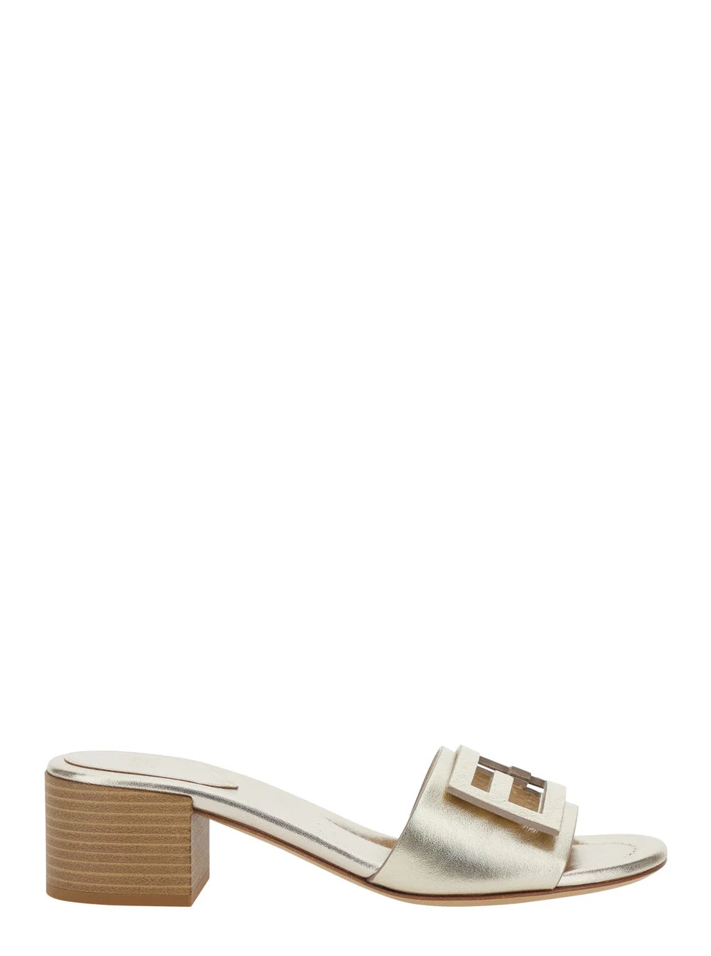 Fendi Women Women's Leather Metallic 'Slide Laminated' Sandals - 1