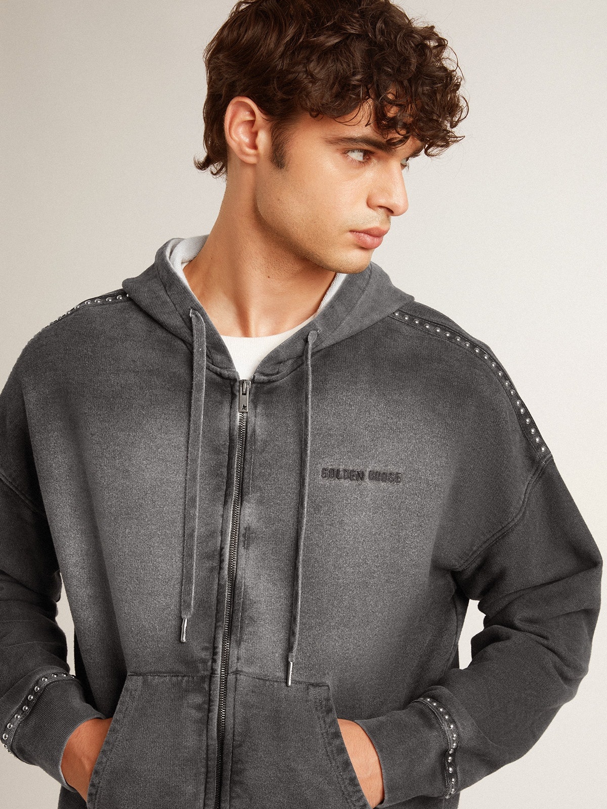 Golden Goose Sprayed effect anthracite sweatshirt with studs