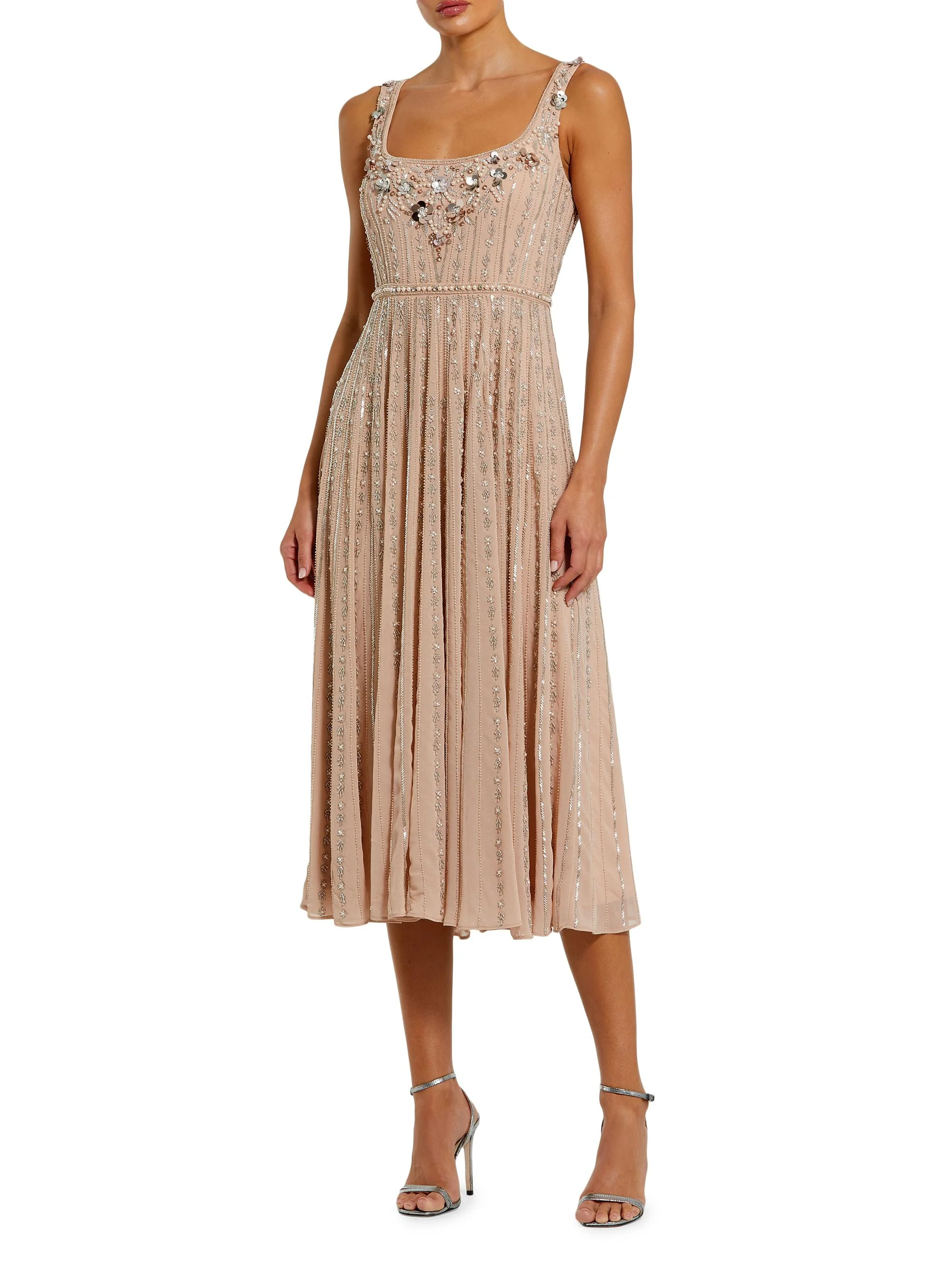 Women's Embellished Georgette Scoopneck Midi-Dress - Rose - 1